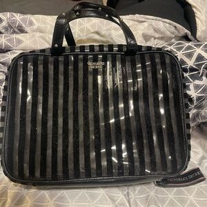 Victoria's Secret Black and Clear Striped Makeup Bag